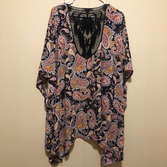 3/$25 🙌🏼 Black Rainn Paisley Pattern Kimono with Lace Back M - Picture 3 of 5